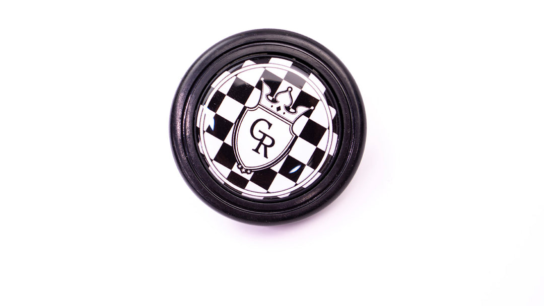 Grip Royal Horn Button - Crest - Checkerboard White & Black w/ White Logo