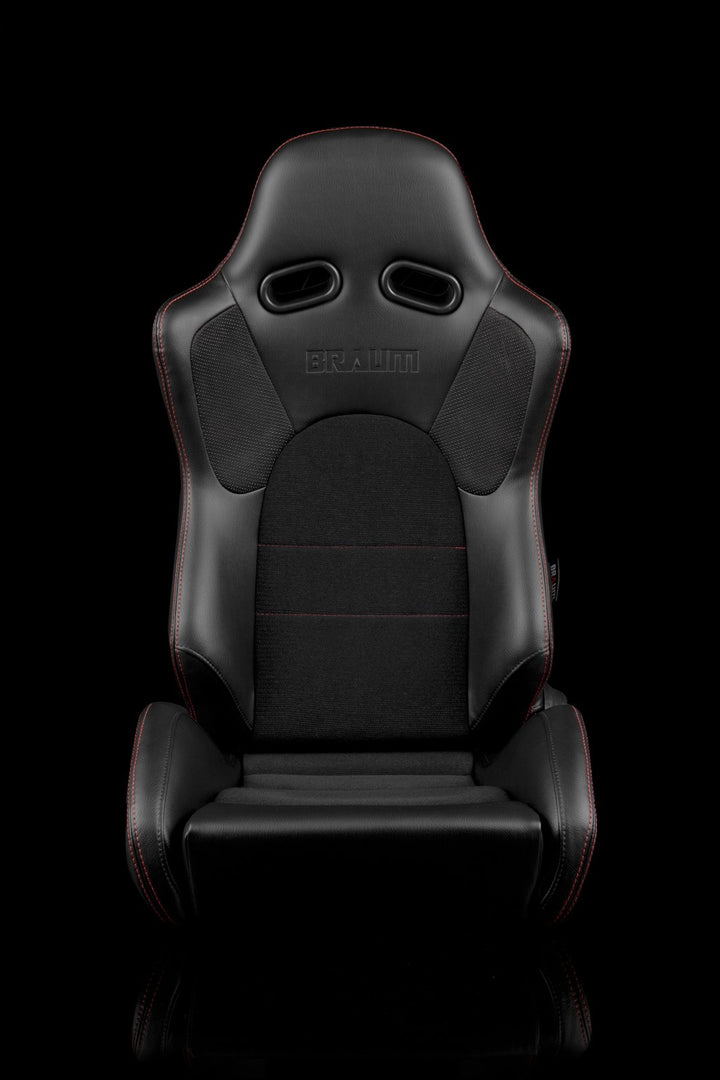 Braum Advan Series Sport Seats - Black Leatherette / Red Stitching (PAIR) - Lowered Lifestyle