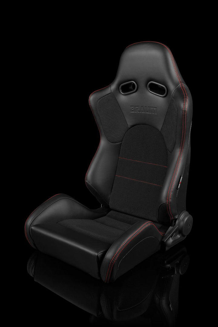 Braum Advan Series Sport Seats - Black Leatherette / Red Stitching (PAIR) - Lowered Lifestyle