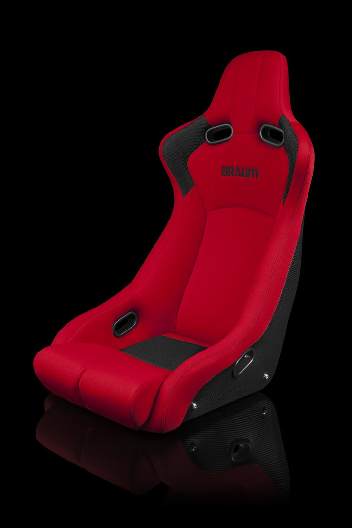 Braum Venom-R Series Fixed Back Bucket Seat - Red Cloth / Carbon Fiber - Lowered Lifestyle