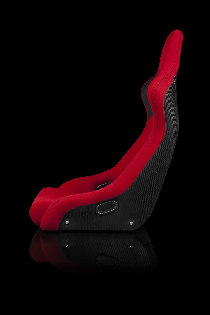Braum Venom-R Series Fixed Back Bucket Seat - Red Cloth / Carbon Fiber - Lowered Lifestyle