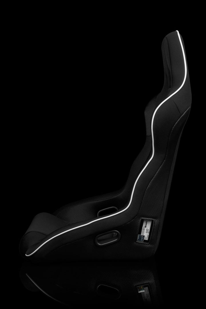 Braum Falcon X Series FIA Approved Fixed Back Racing Seat / Black Polo Cloth / White Stitching / White Piping - Lowered Lifestyle