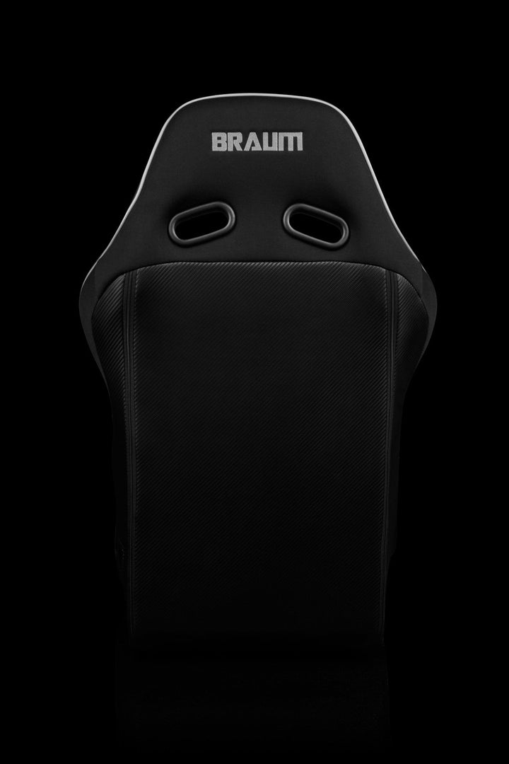 Braum Falcon X Series FIA Approved Fixed Back Racing Seat / Black Polo Cloth / White Stitching / White Piping - Lowered Lifestyle