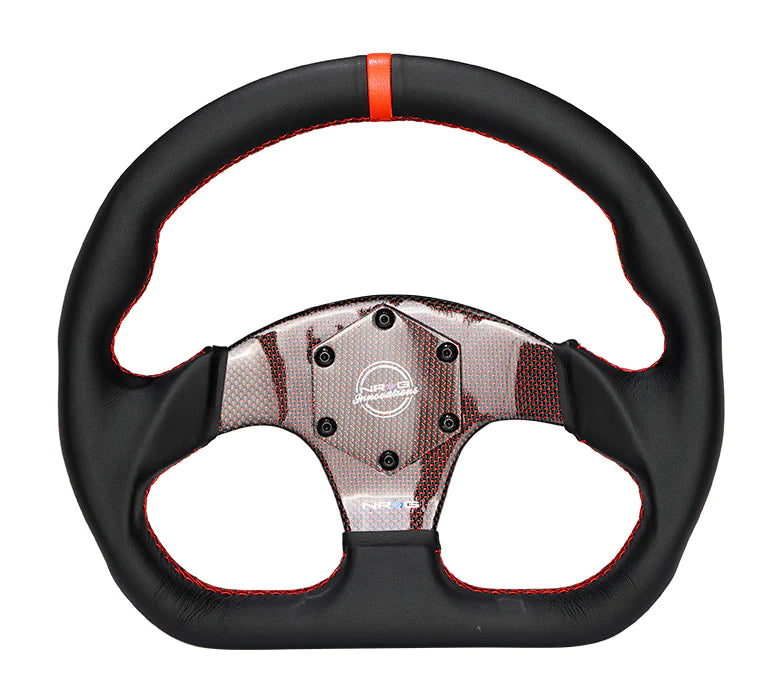 NRG Steering Wheel 320mm Flt Bottom Black Leather w/Red