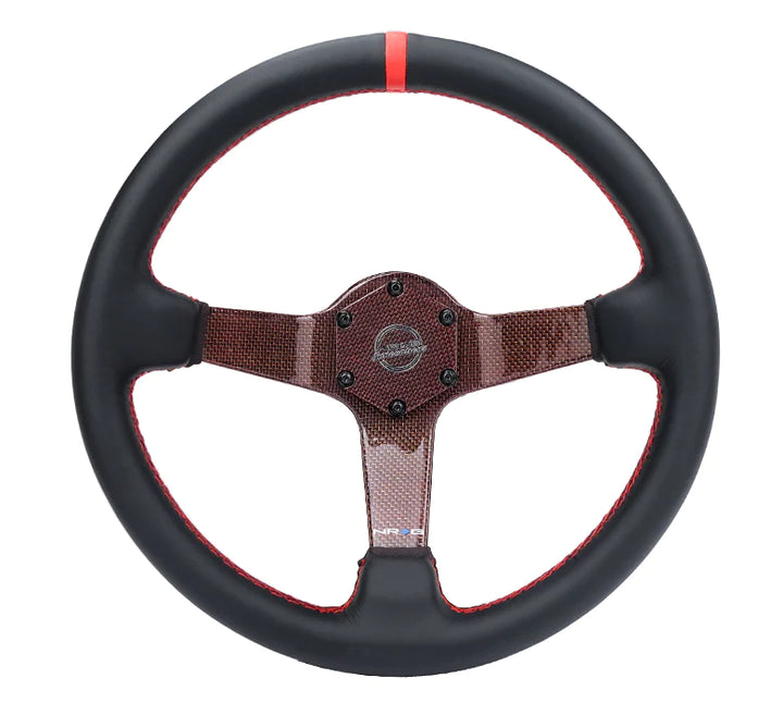 NRG Steering Wheel Carbon Fiber 350mm Red Carbon Fiber, Red Stiching, Red Center Mark, Leather