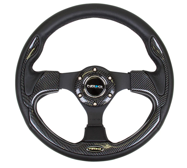 NRG Steering Wheel Reinforced - 320mm Sport Steering Wheel with Carbon Fiber Look Trim