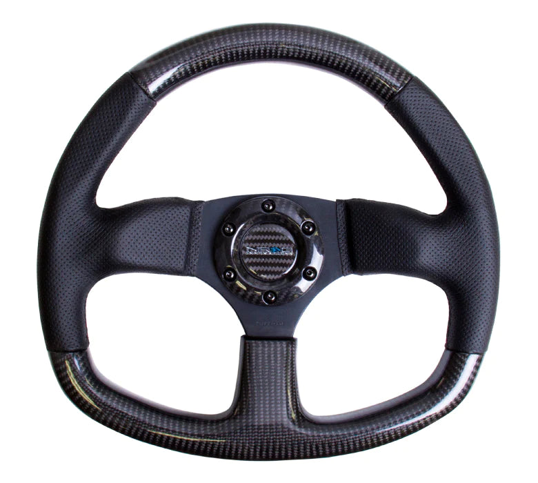 NRG Steering Wheel Carbon Fiber 320mm Flat Bottom with Black stitching