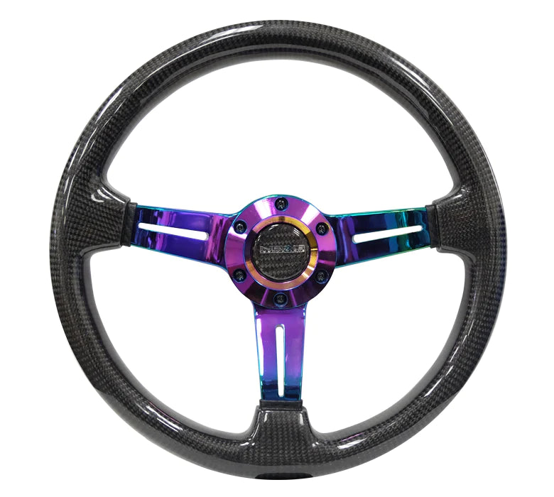 NRG Steering Wheel Carbon Fiber 350mm 1.5" Deep Dish with Neochrome Center Spoke