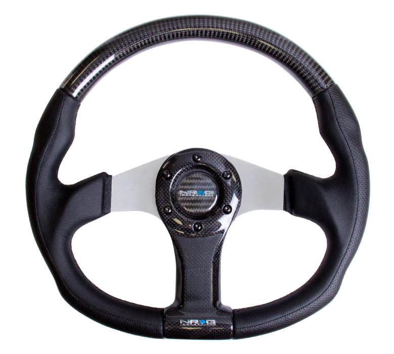 NRG Steering Wheel Carbon Fiber 350mm Silver Oval Shape