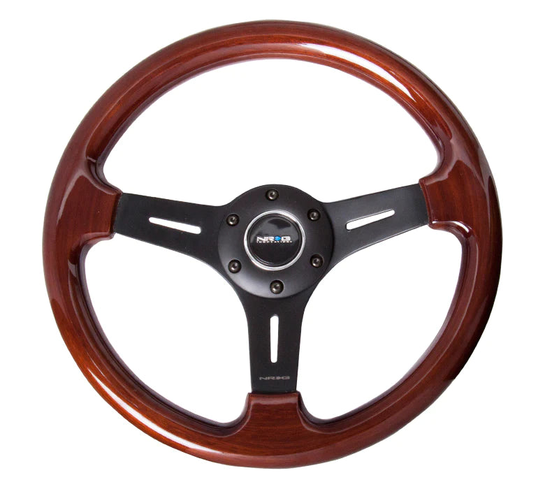 NRG Steering Wheel Wood Grain - 330mm - 3 spoke center in matte black