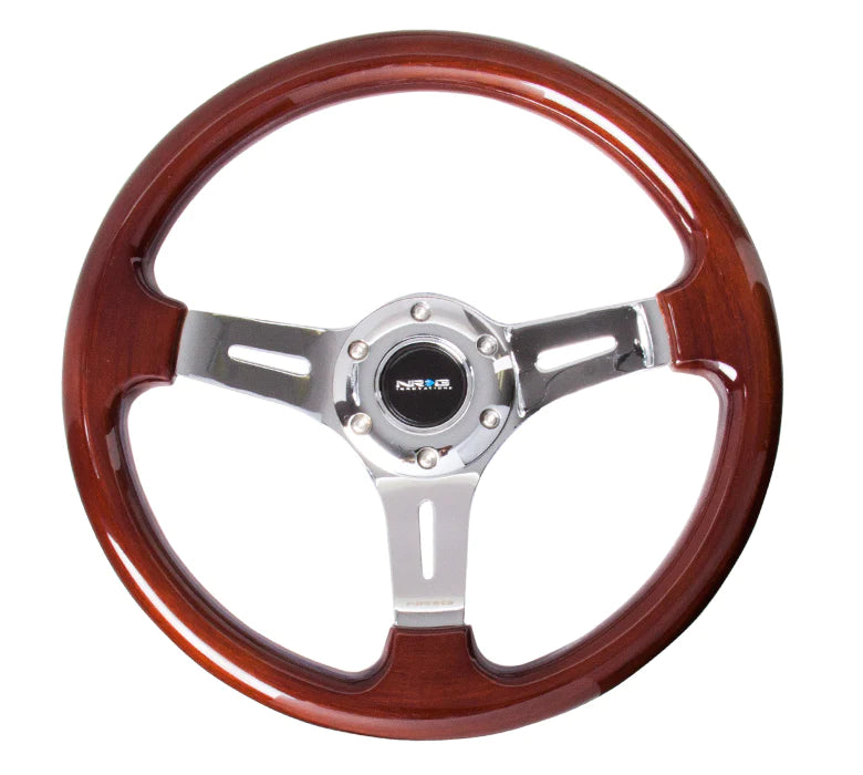 NRG Steering Wheel Wood Grain - 330mm - 3 spoke center in chrome