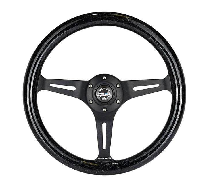 NRG Steering Wheel Wood Grain - 350mm 3 black spokes - Black Sparkled Color