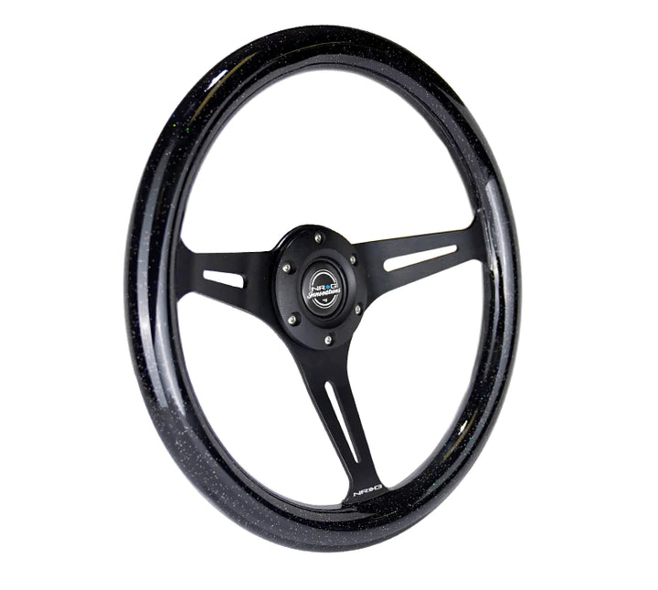 NRG Steering Wheel Wood Grain - 350mm 3 black spokes - Black Sparkled Color
