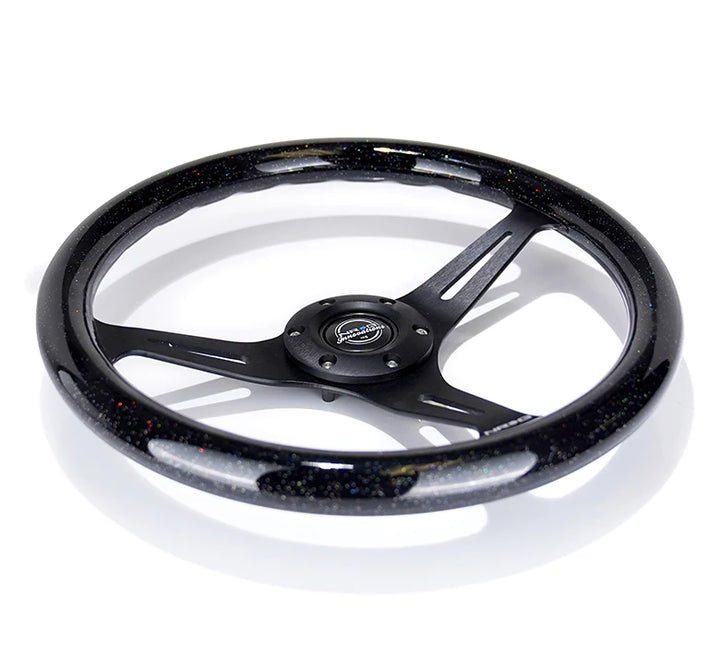 NRG Steering Wheel Wood Grain - 350mm 3 black spokes - Black Sparkled Color