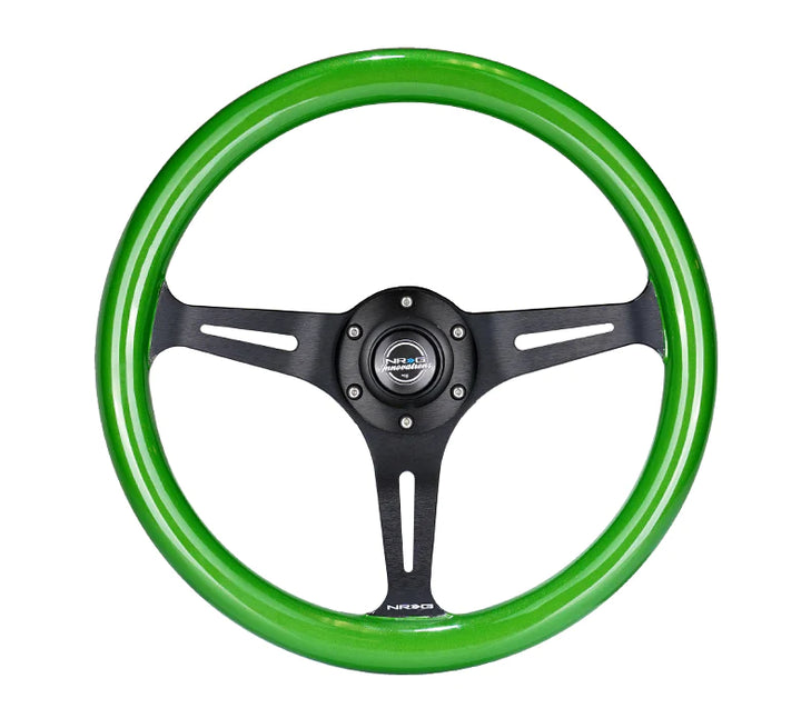 NRG Steering Wheel Wood Grain - 350mm 3 black spokes - green pearl flake paint