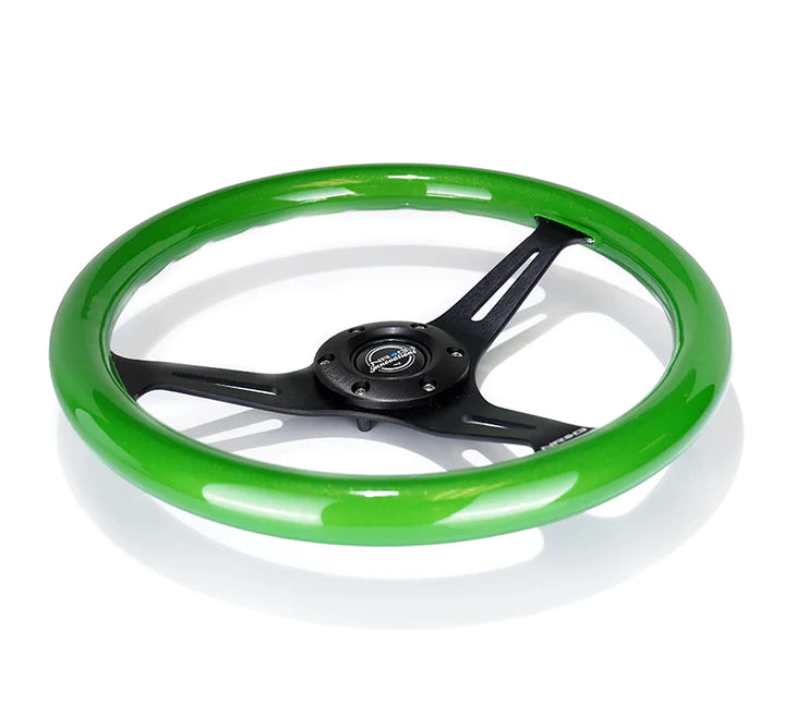 NRG Steering Wheel Wood Grain - 350mm 3 black spokes - green pearl flake paint