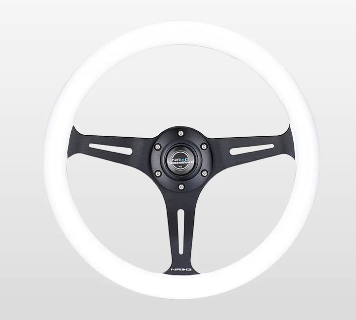 NRG Steering Wheel Wood Grain - 350mm 3 Black spokes - White Paint