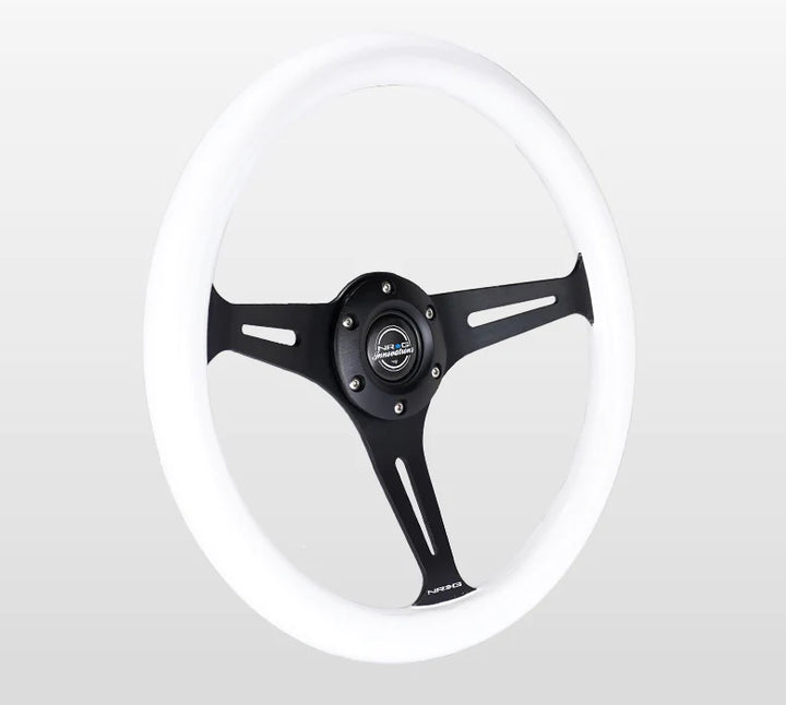 NRG Steering Wheel Wood Grain - 350mm 3 Black spokes - White Paint