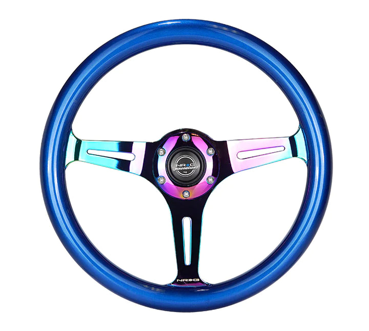 NRG Steering Wheel Wood Grain - 350mm 3 Neochrome spokes - blue pearl flake paint