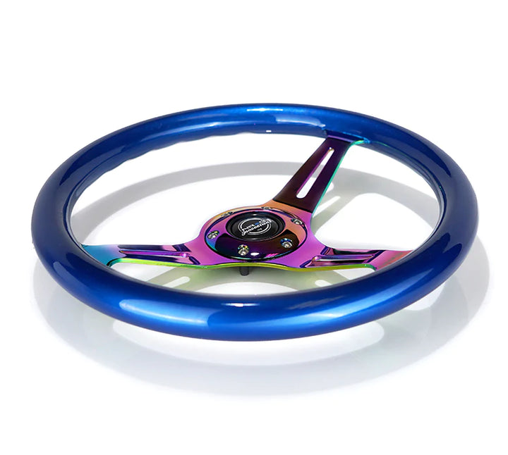 NRG Steering Wheel Wood Grain - 350mm 3 Neochrome spokes - blue pearl flake paint