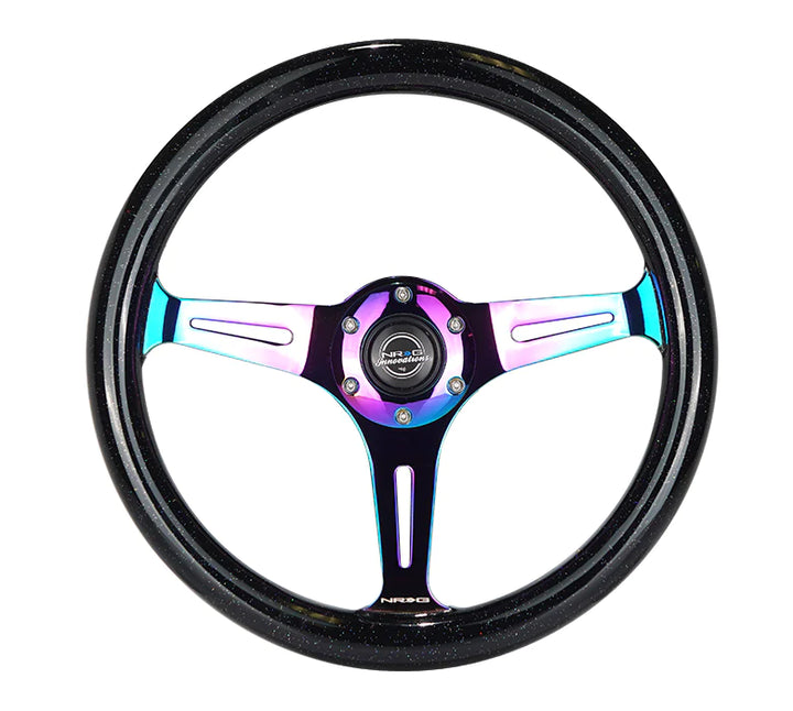 NRG Steering Wheel Galaxy Wood Grain - 350mm 3 Neochrome spokes - Black Sparkled Color