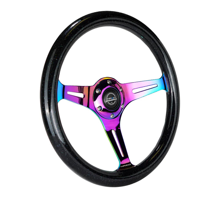 NRG Steering Wheel Galaxy Wood Grain - 350mm 3 Neochrome spokes - Black Sparkled Color