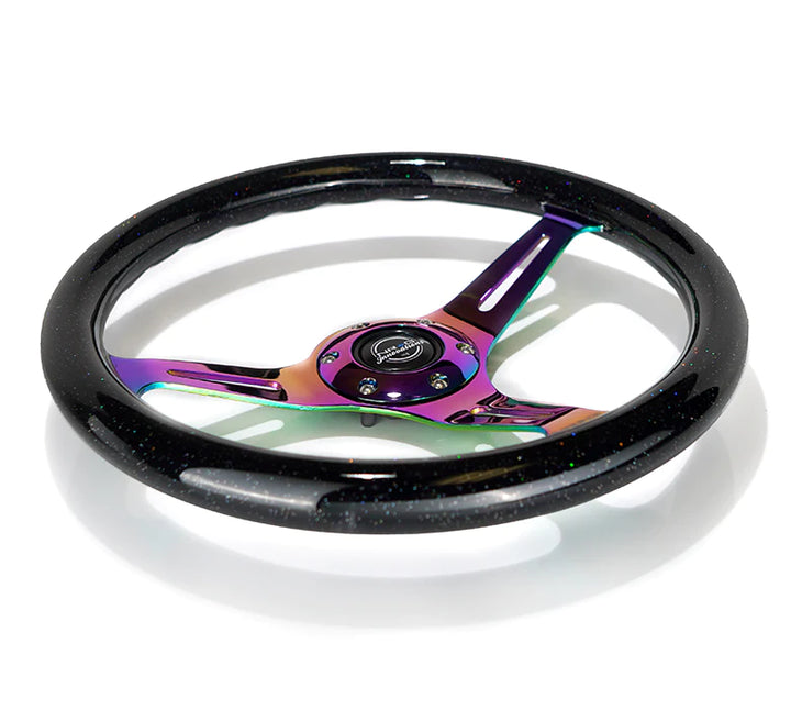 NRG Steering Wheel Galaxy Wood Grain - 350mm 3 Neochrome spokes - Black Sparkled Color