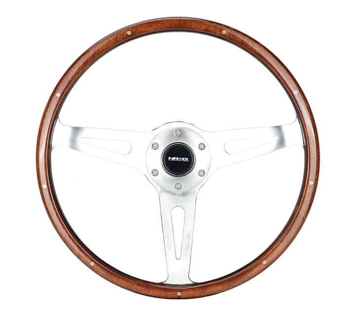 NRG Steering Wheel Wood Grain - 365mm - 3 spoke center in polished aluminum - wood with metal accents