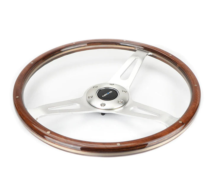 NRG Steering Wheel Wood Grain - 365mm - 3 spoke center in polished aluminum - wood with metal accents