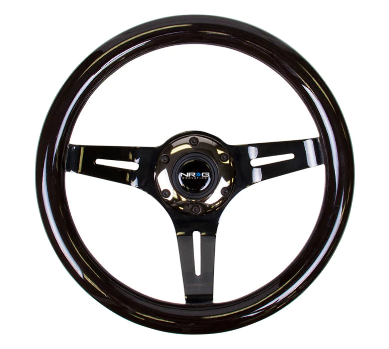 NRG Steering Wheel Black Wood Grain - 310mm - 3 spoke center in Black Chrome