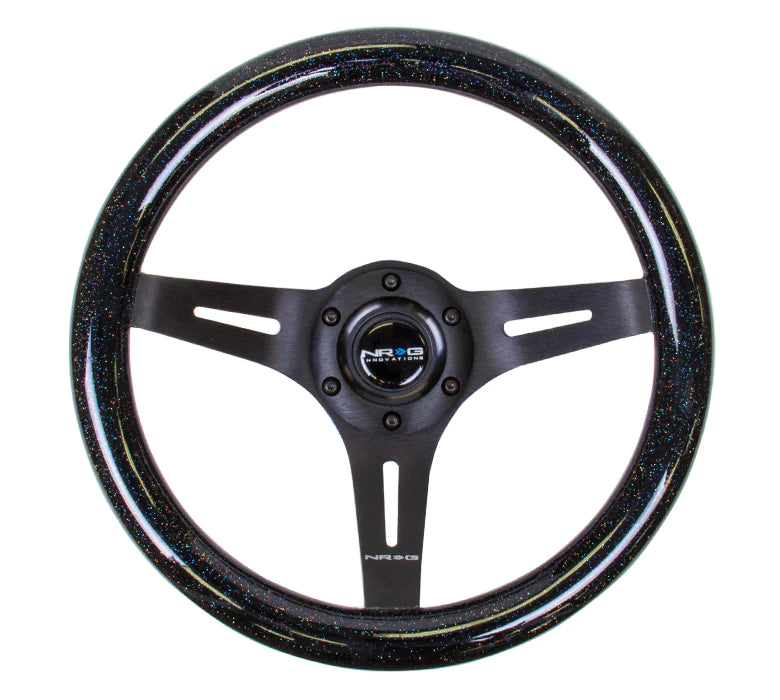 NRG Steering Wheel Black Sparkle Wood Grain - 310mm - 3 spoke center in Black
