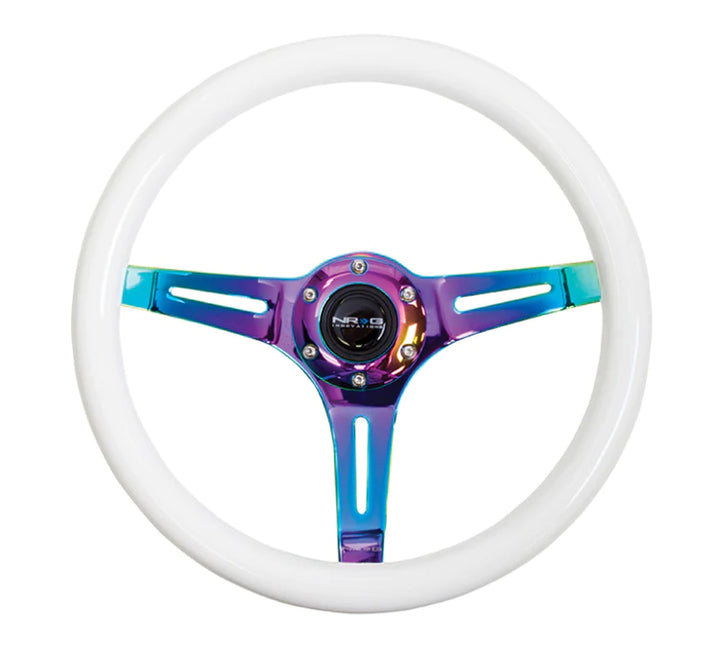 NRG Steering Wheel Wood Grain - 350mm 3 Neochrome spokes - Glow in the dark