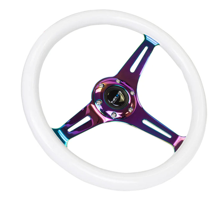 NRG Steering Wheel Wood Grain - 350mm 3 Neochrome spokes - Glow in the dark