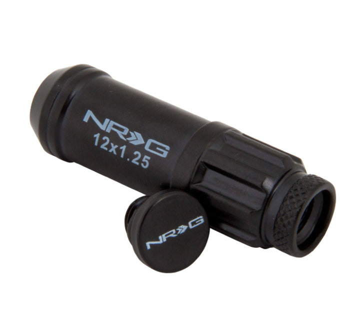 NRG 700 Series M12 X 1.25 Steel Lug Nut w/Dust Cap Cover Set 21 Pc w/Locks & Lock Socket - Black