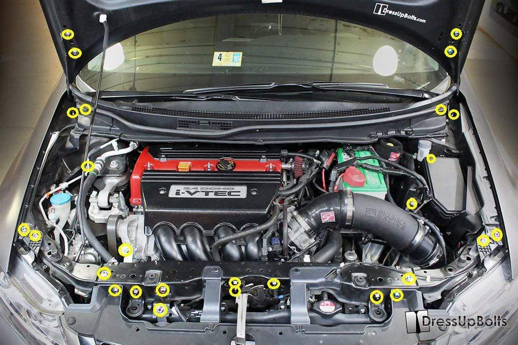 Honda Civic (2012-2015) Titanium Ti Dress Up Bolts Engine Bay Kit - DressUpBolts.com