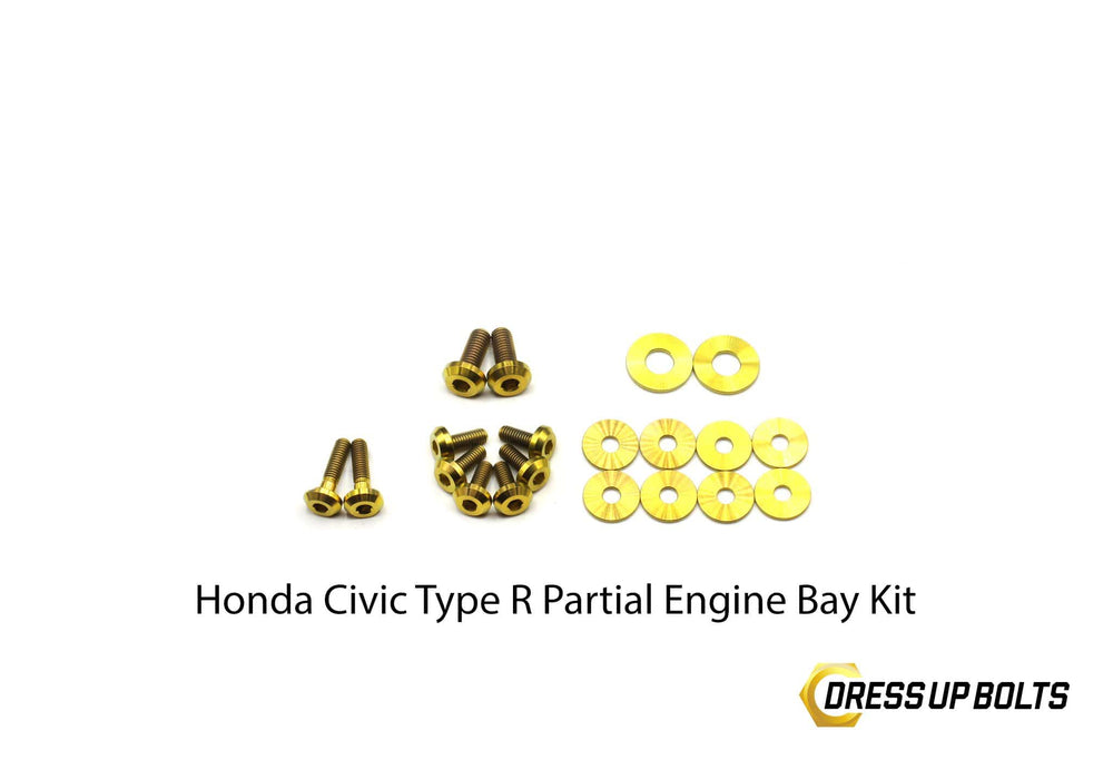 Honda Civic Type R (2017-2019) Titanium Dress Up Bolt Partial Engine Bay Kit - DressUpBolts.com