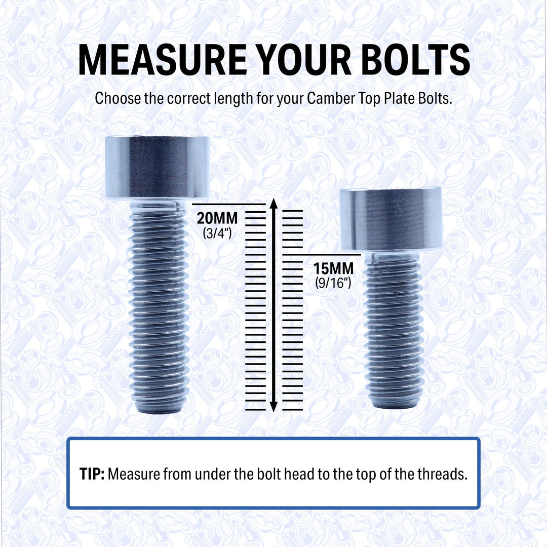 Titanium Camber Top Plate Bolt Kit — Universal Coilover & Air Suspension (Socket Cap, Set of 8)