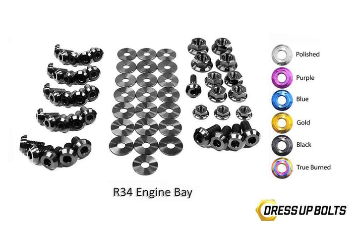 Nissan Skyline R34 (1998-2002) Titanium Dress Up Bolts Engine Bay Kit - DressUpBolts.com