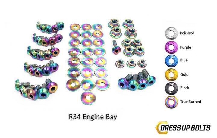 Nissan Skyline R34 (1998-2002) Titanium Dress Up Bolts Engine Bay Kit - DressUpBolts.com