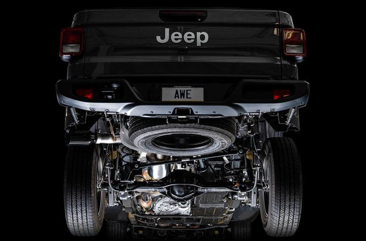 AWE Tuning 20-21 Jeep Gladiator JT 3.6L Tread Edition Cat-Back Single Side Exhaust - Diamond Blk Ti