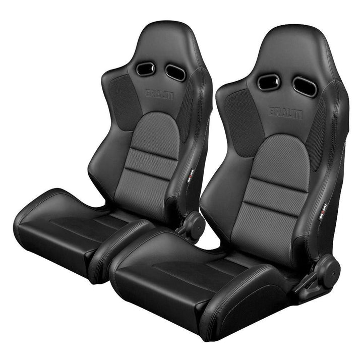 Braum Advan Series Sport Seats - Black Leatherette / Black Stitching (PAIR) - Lowered Lifestyle