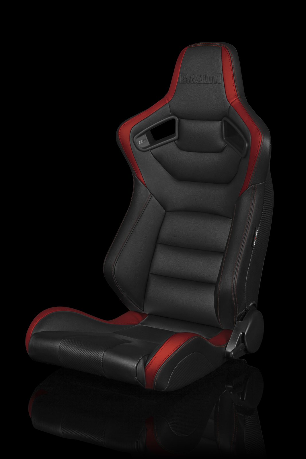 Braum Elite Series Sport Seats - Black / Red Leatherette (PAIR) - Lowered Lifestyle