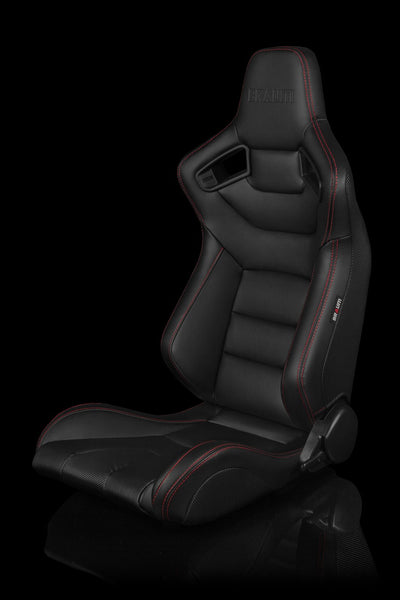 Braum Elite Series Sport Seats - Black Leatherette / Red Stitching (PAIR) - Lowered Lifestyle