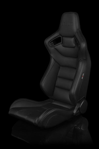 Braum Elite Series Sport Seats - Black Leatherette / White Stitching (PAIR) - Lowered Lifestyle