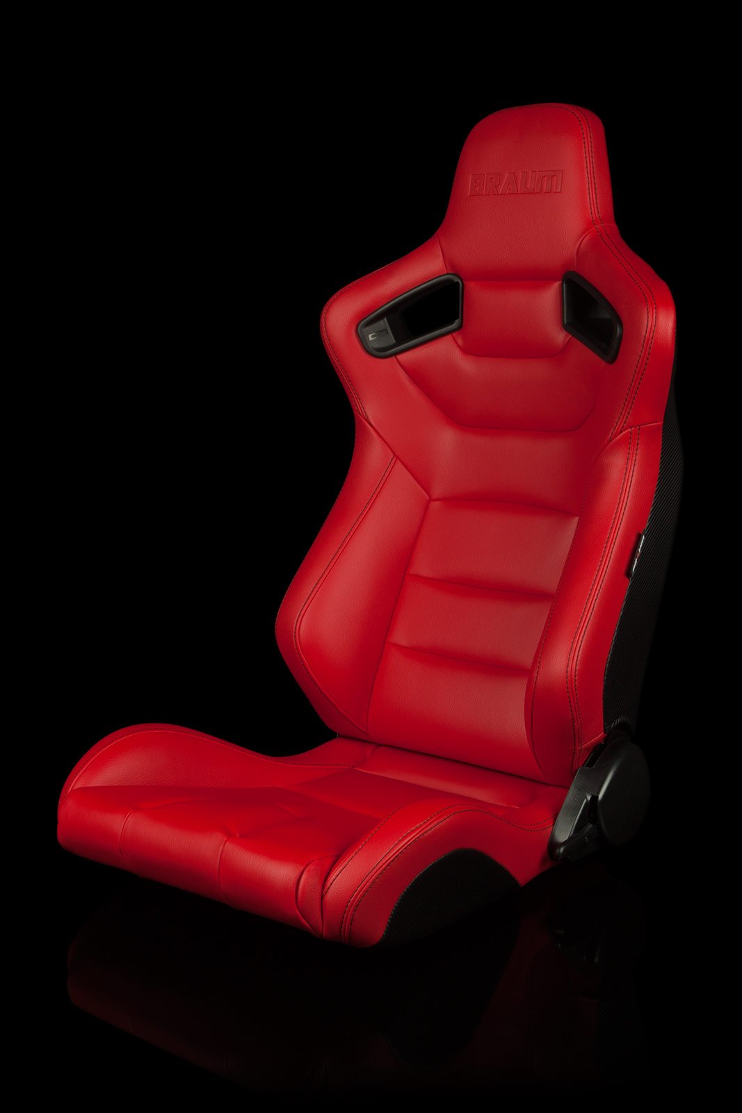 Braum Elite Series Sport Seats - Red Leatherette / Black Stitching (PAIR) - Lowered Lifestyle