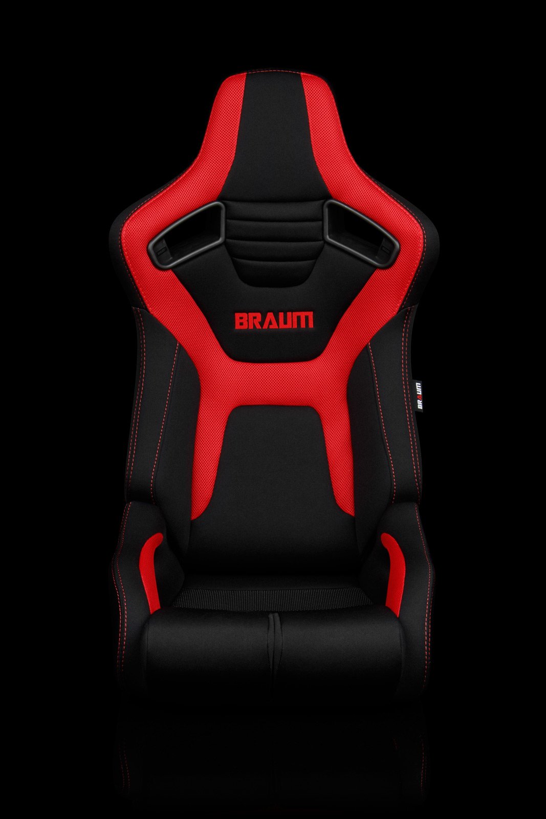 Braum Elite-R Series Sport Seats - Black & Red Polo Cloth/ Red Stitching (PAIR) - Lowered Lifestyle