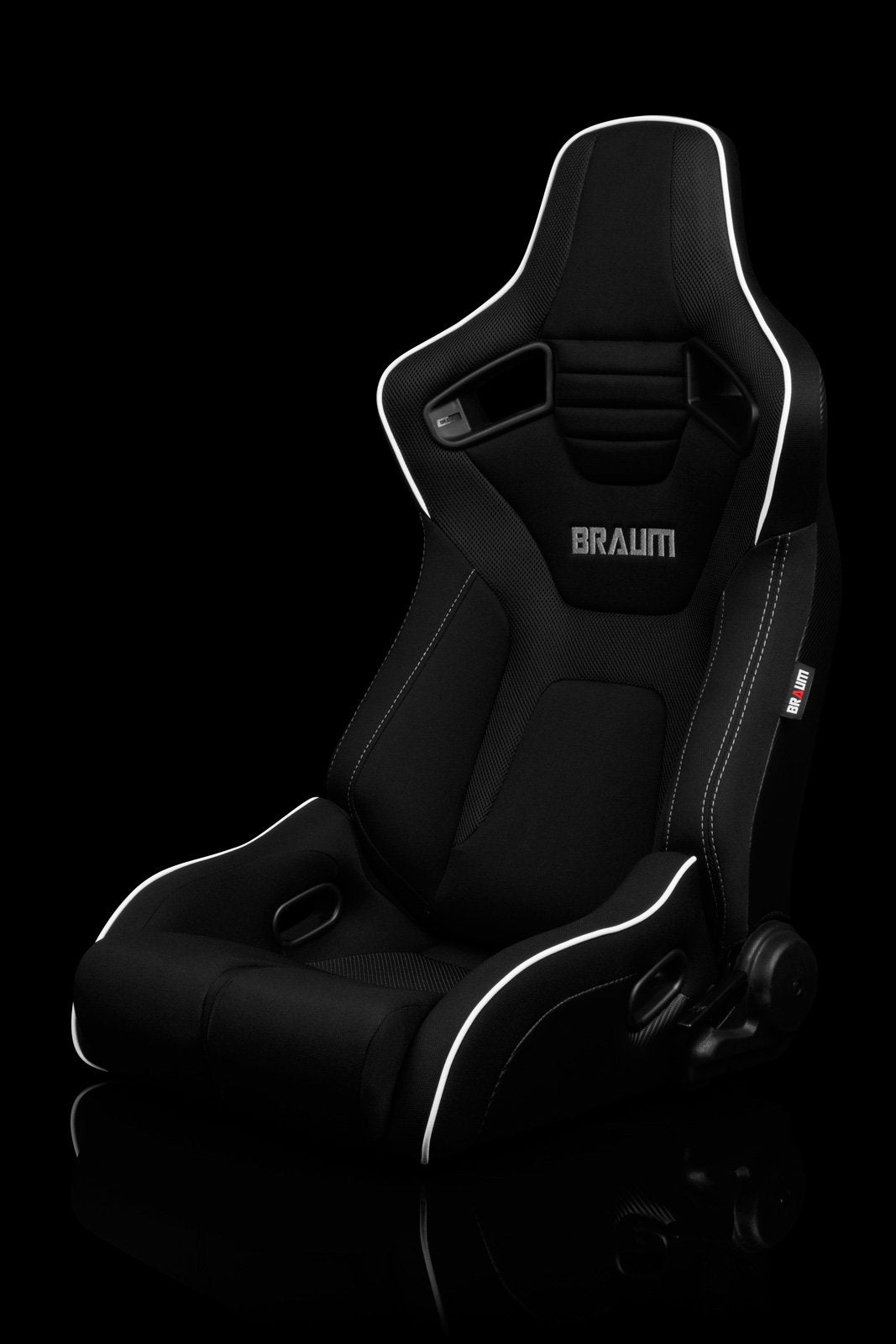 Braum Elite-R Series Sport Seats - Black Polo Cloth / Grey Stitching / White Piping (PAIR) - Lowered Lifestyle