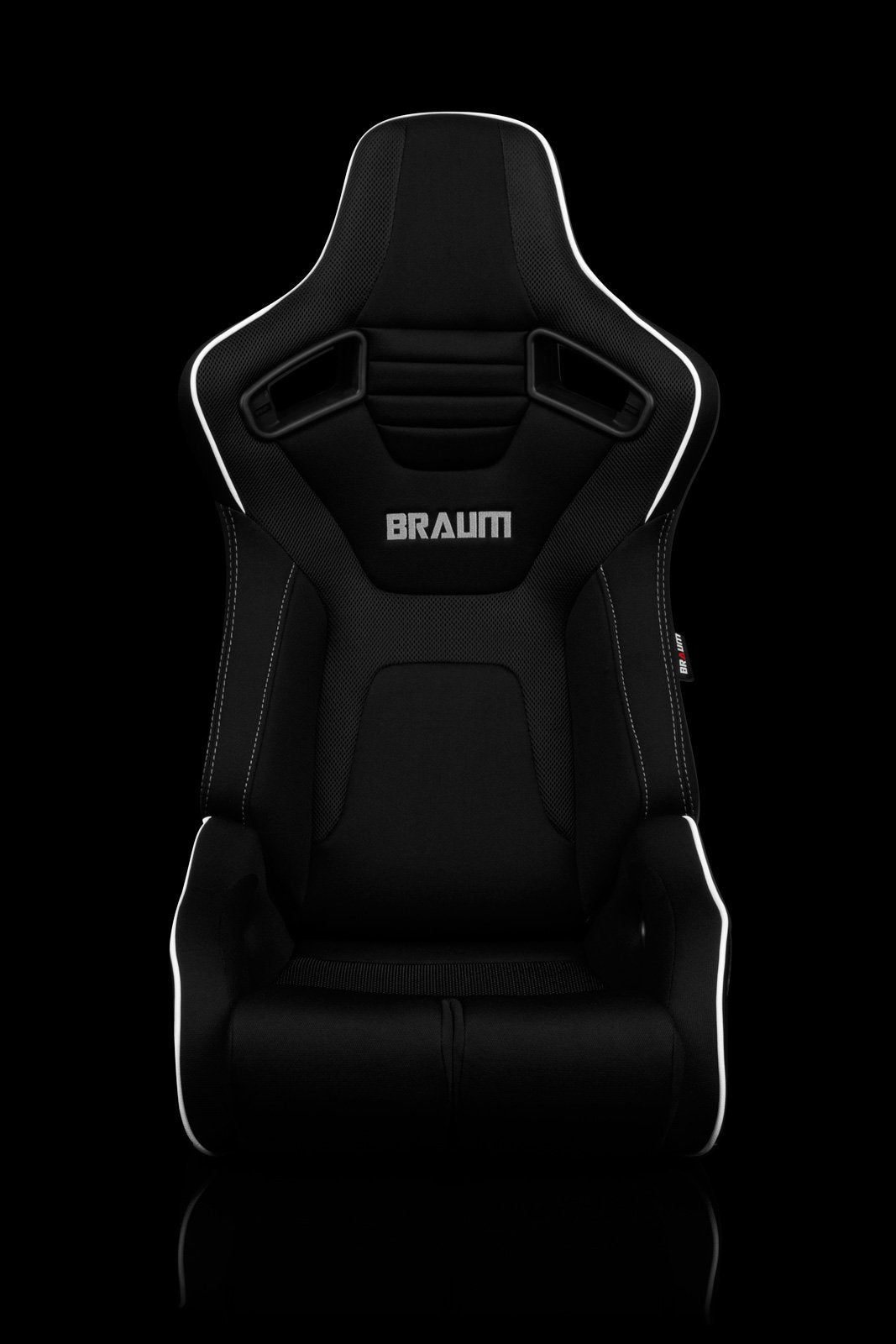 Braum Elite-R Series Sport Seats - Black Polo Cloth / Grey Stitching / White Piping (PAIR) - Lowered Lifestyle