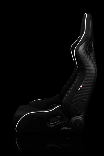 Braum Elite-R Series Sport Seats - Black Polo Cloth / Grey Stitching / White Piping (PAIR) - Lowered Lifestyle