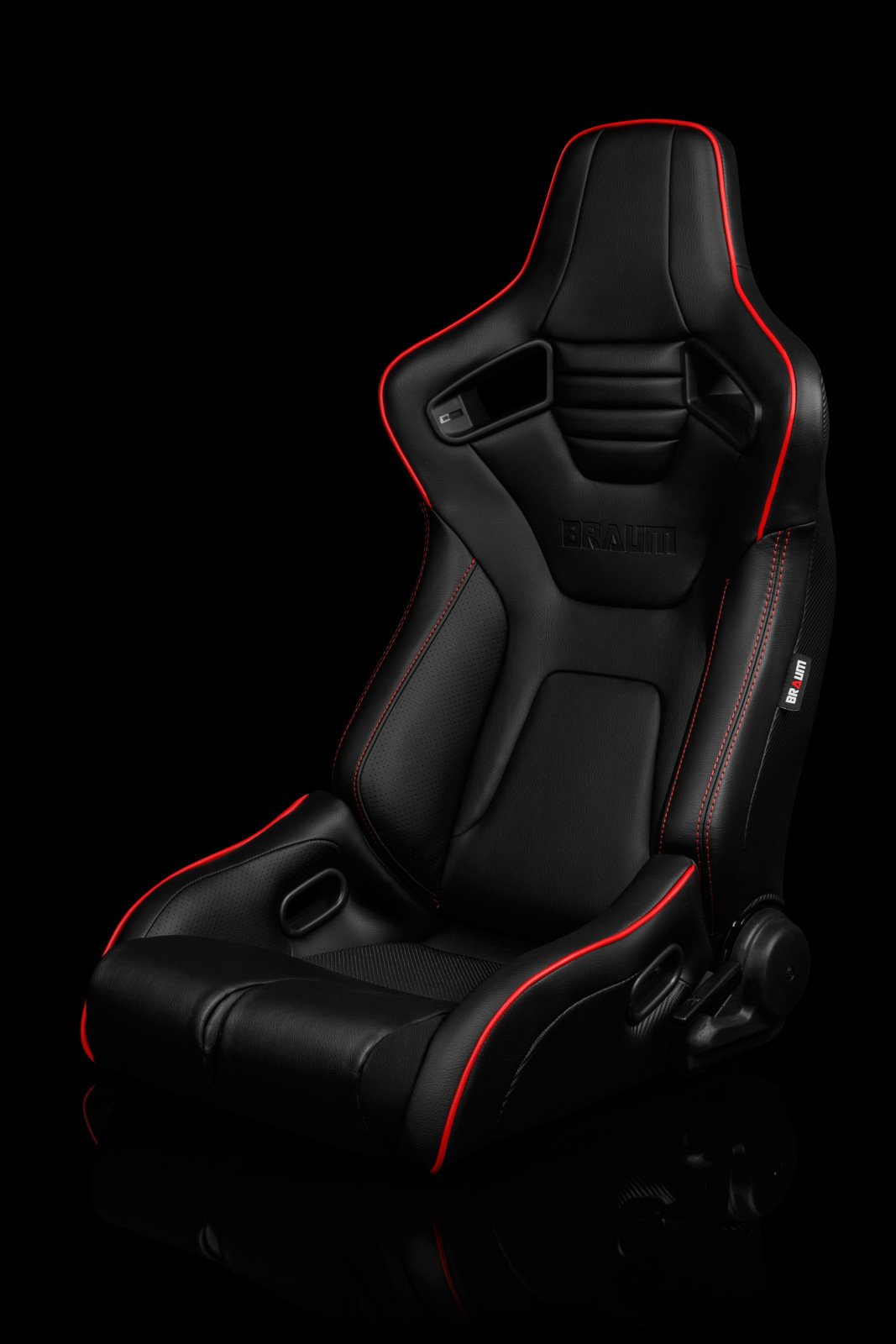 Braum Elite-R Series Sport Seats - Black Leatherette / Red Stitching / Red Piping (PAIR) - Lowered Lifestyle